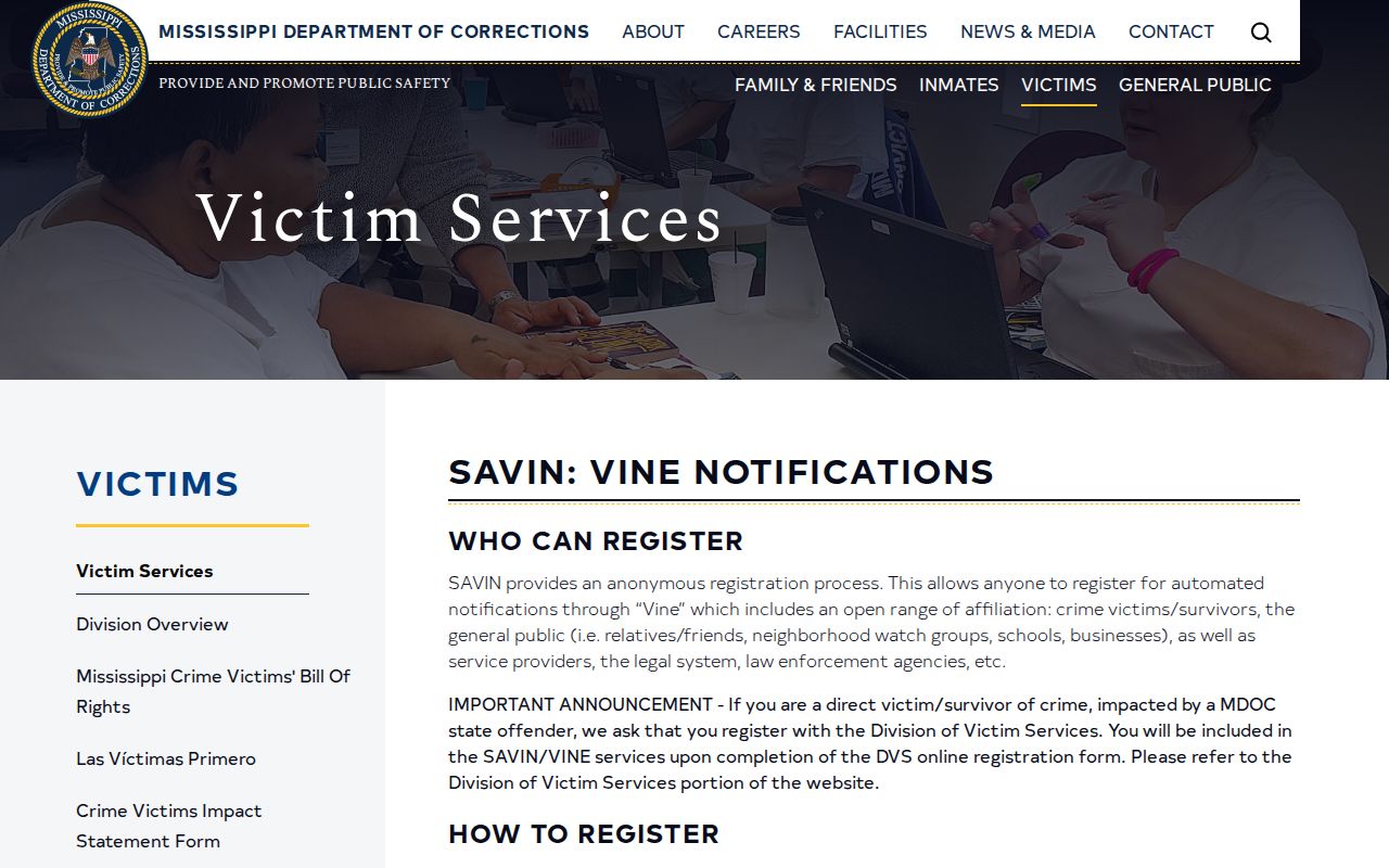 Carroll County VINELink inmate search Mississippi SAVIN guidance